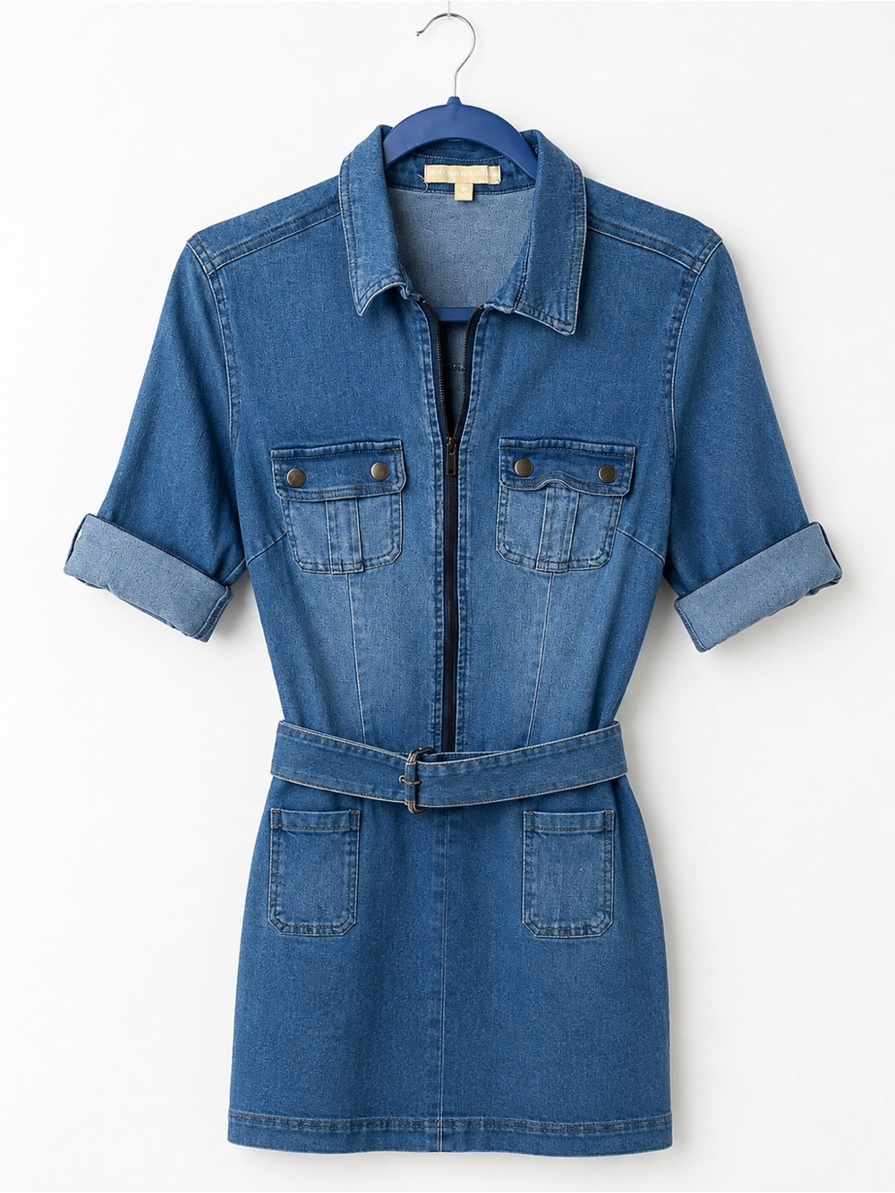 Hope & Harlow Women’s Denim Utility Cargo Shirt Dress Belted